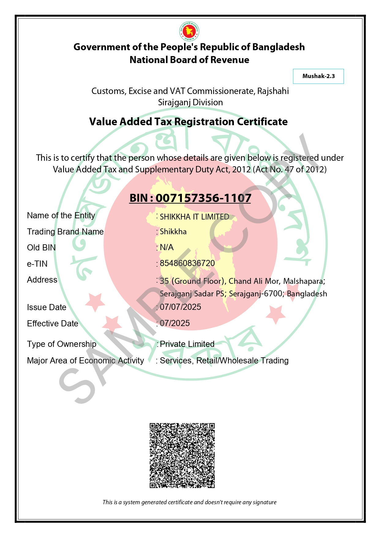 BIN Certificate